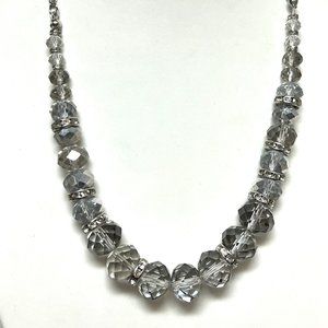 Gray crystal bead necklace with rhinestone spacers, festive